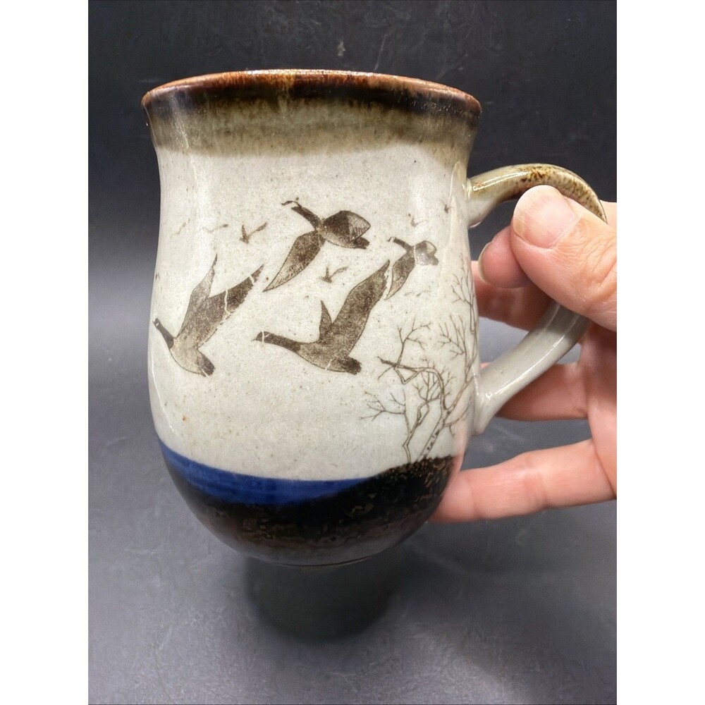 Otagiri Flying Geese Birds Vintage Stoneware Pottery Coffee Tea Mug Cup 4"